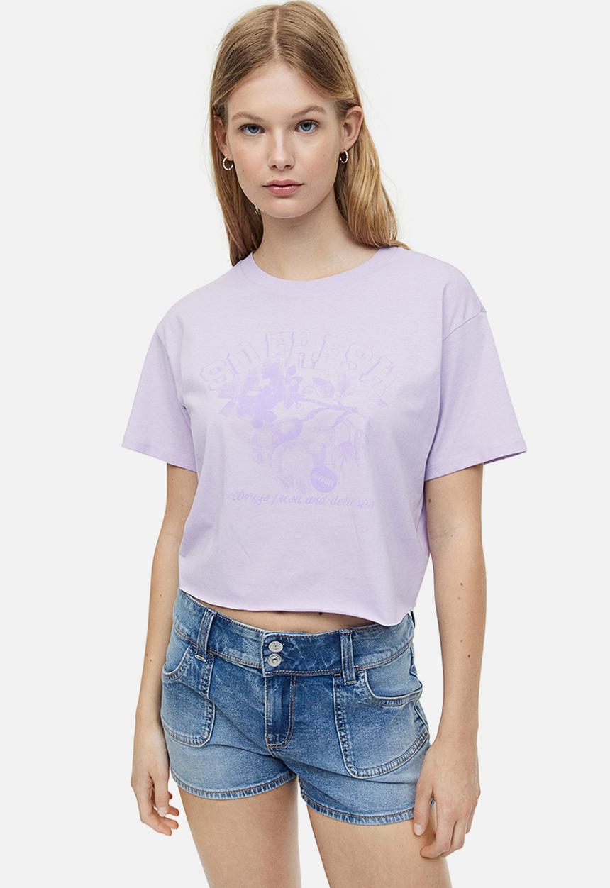 H&M - Cropped printed t-shirt - purple