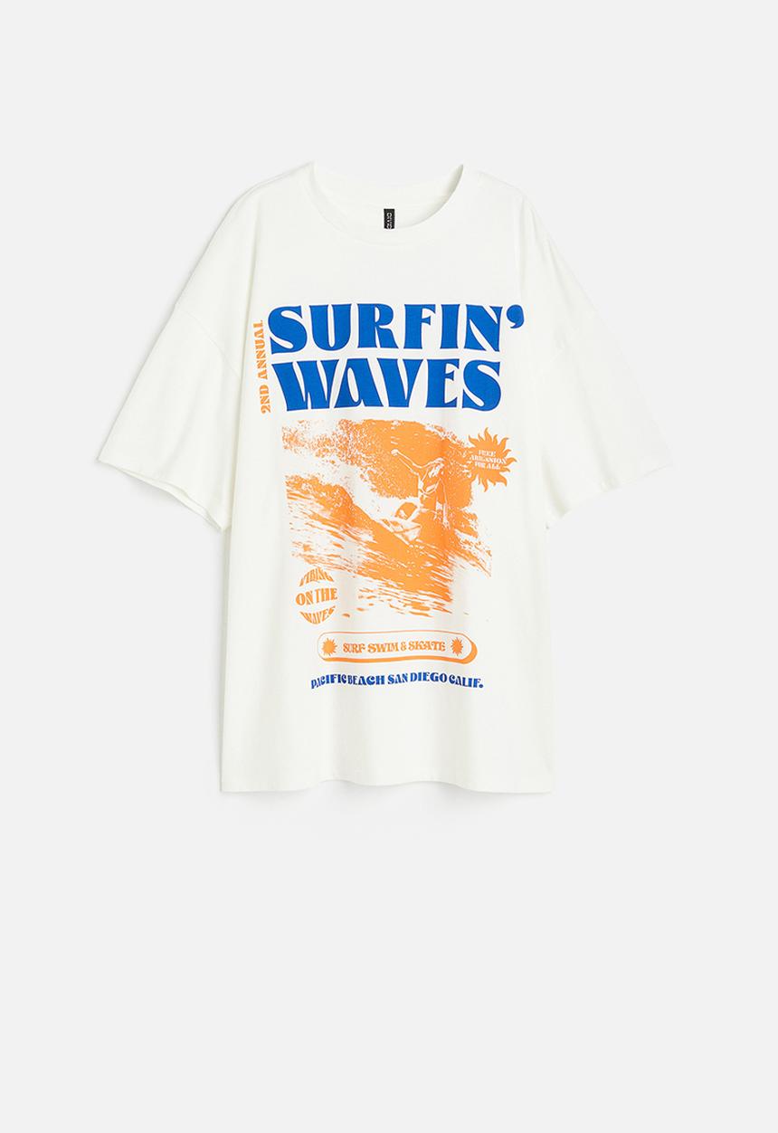 H&M - Oversized printed T-shirt - white surfin' waves 