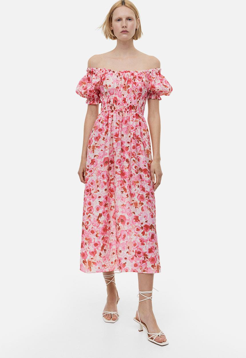 H&M - Off-the-shoulder dress - light pink floral 