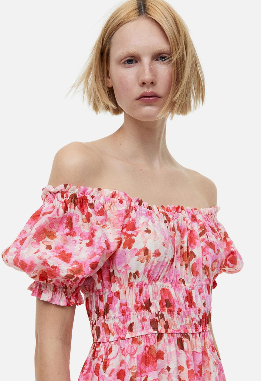 H&M - Off-the-shoulder dress - light pink floral 