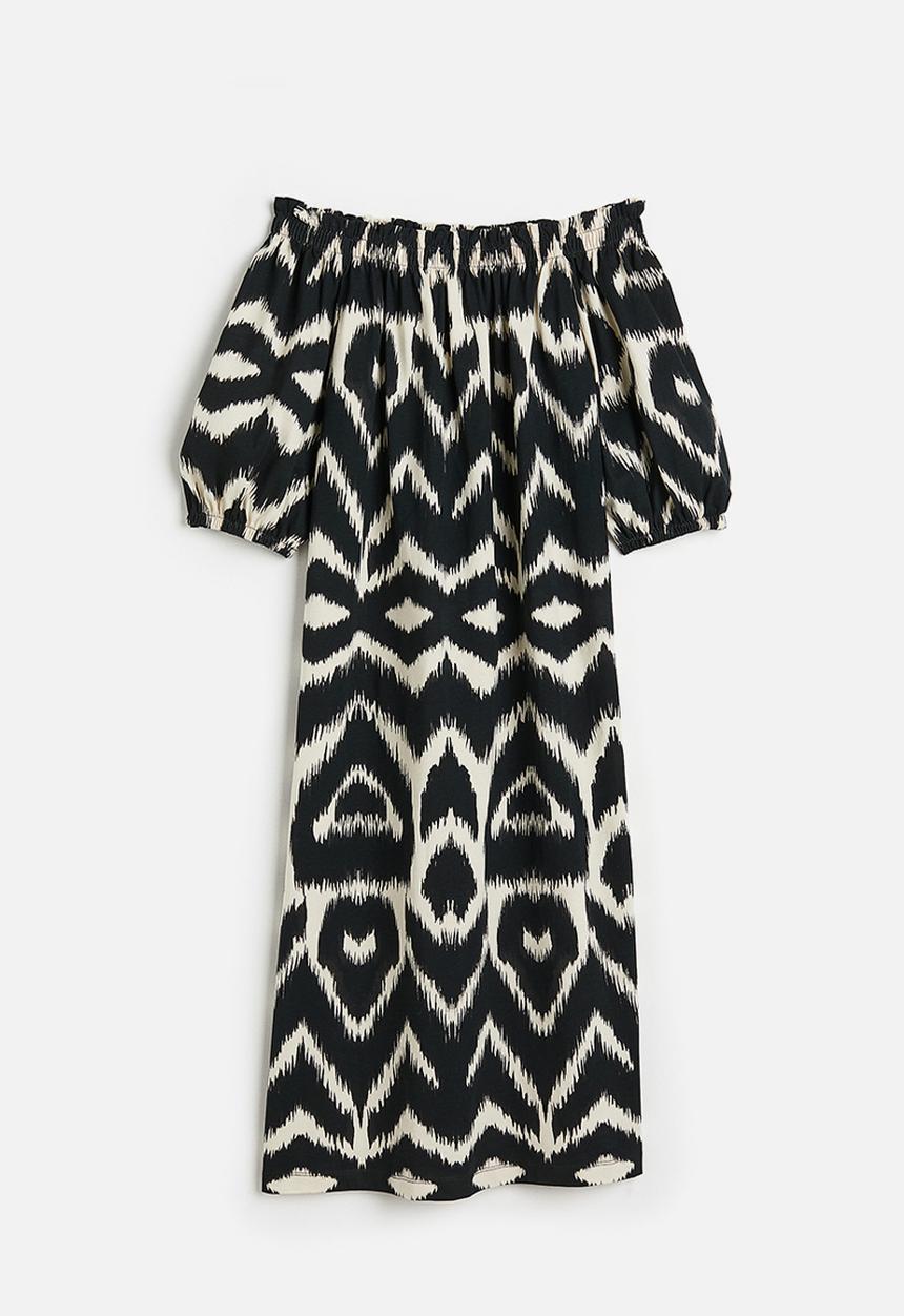 H&M - Off-the-shoulder dress - black patterned