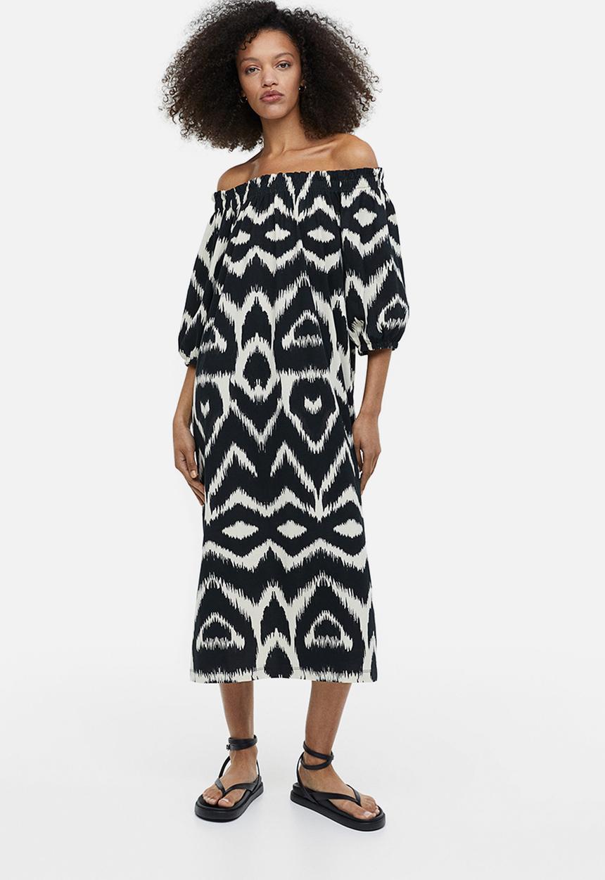 H&M - Off-the-shoulder dress - black patterned