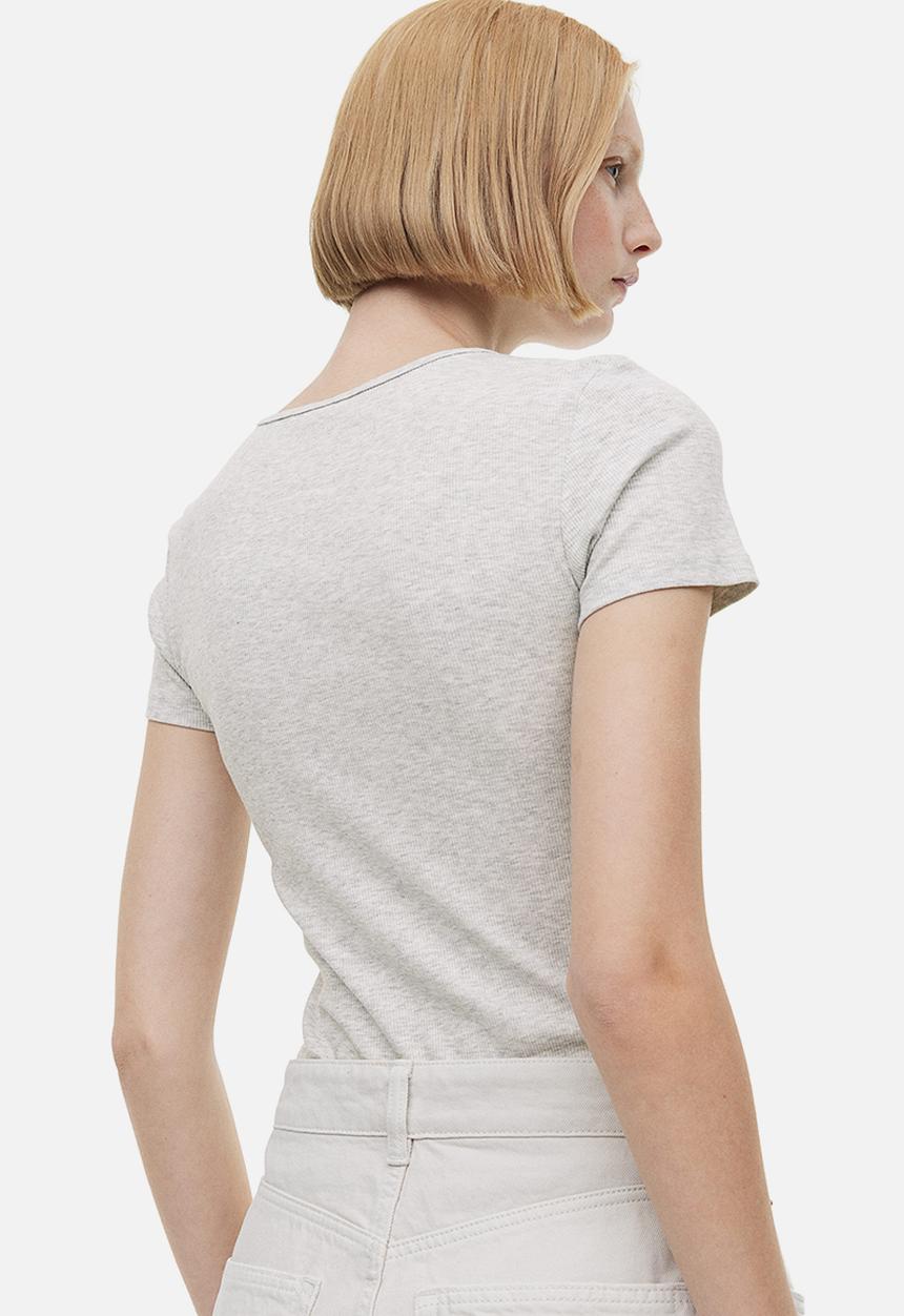 H&M - Ribbed T-shirt - light grey marl