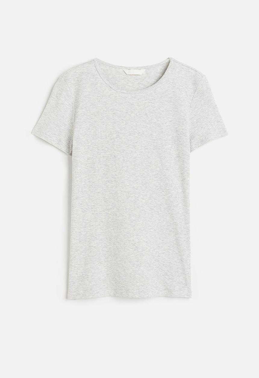 H&M - Ribbed T-shirt - light grey marl