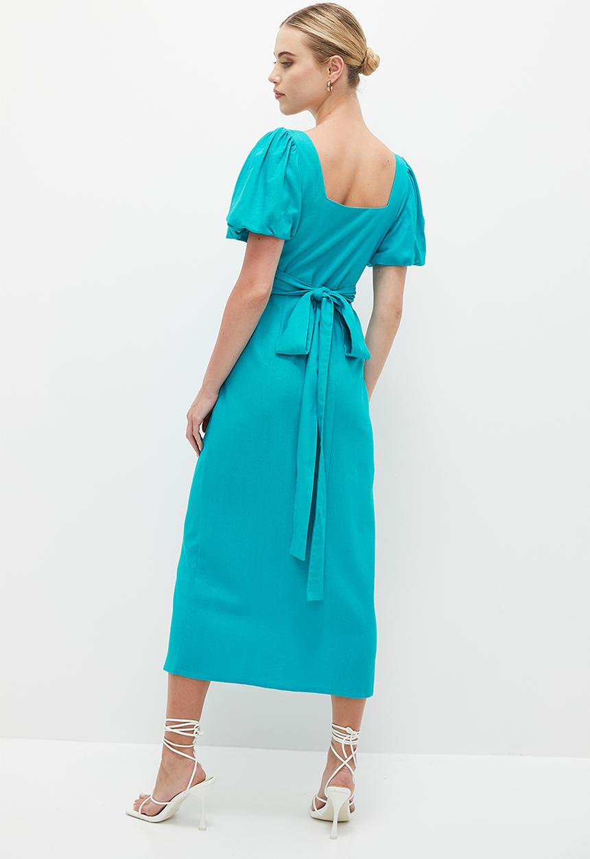 MILLA - Puff sleeve wrap midi dress - blue bird