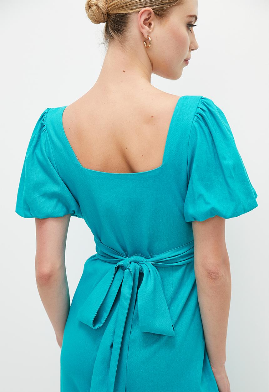 MILLA - Puff sleeve wrap midi dress - blue bird