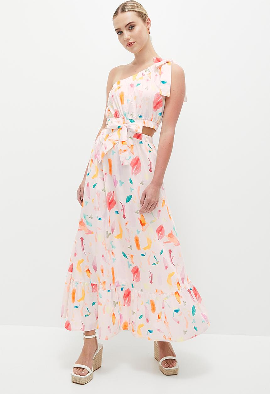 MILLA - Asym fit and flare with side cutout - painterly floral
