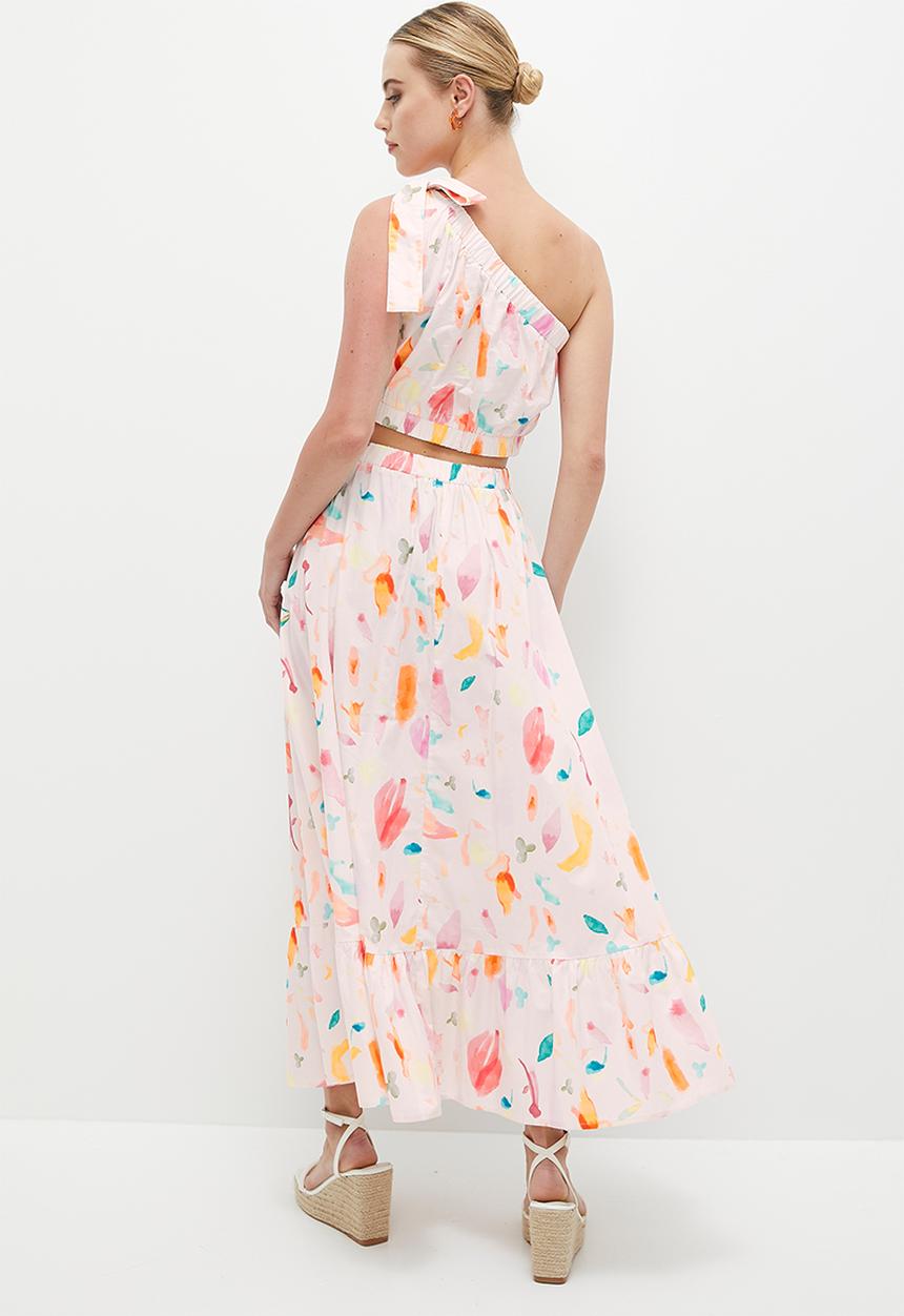 MILLA - Asym fit and flare with side cutout - painterly floral