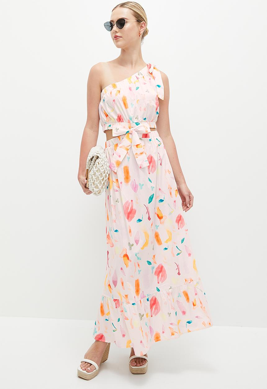 MILLA - Asym fit and flare with side cutout - painterly floral