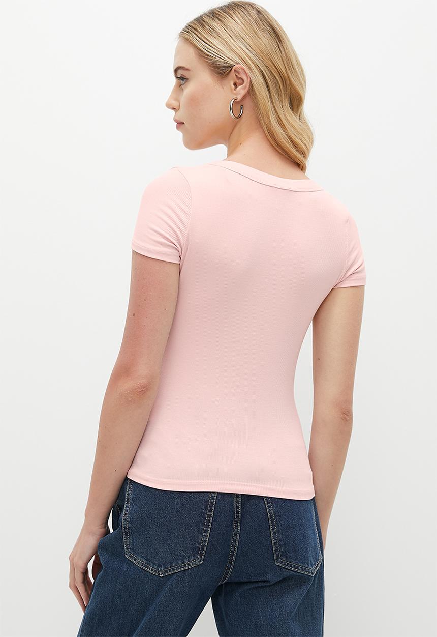 Cotton On - Staple Rib Mid Scoop Short Sleeve Top - Chalk Pink
