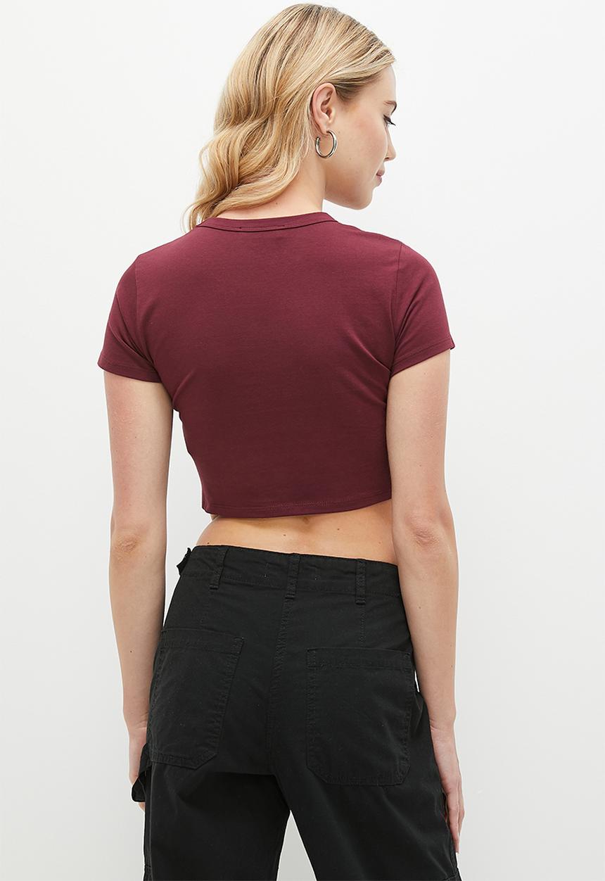 Cotton On - Micro Crop Tee - Deep Garnet