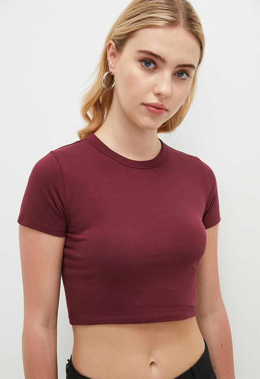 Cotton On - Micro Crop Tee - Deep Garnet