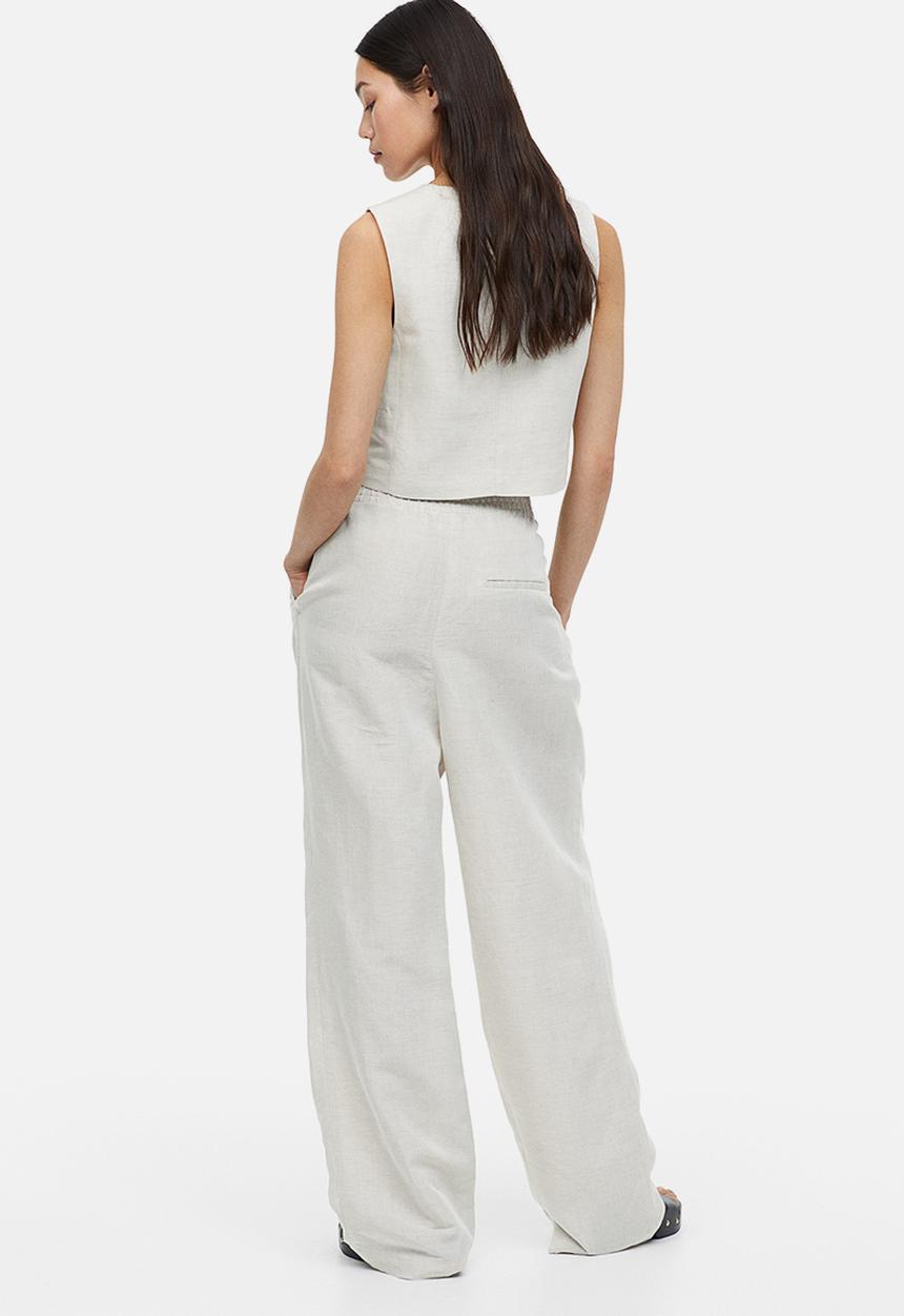 H&M - Wide linen-blend trousers - beige