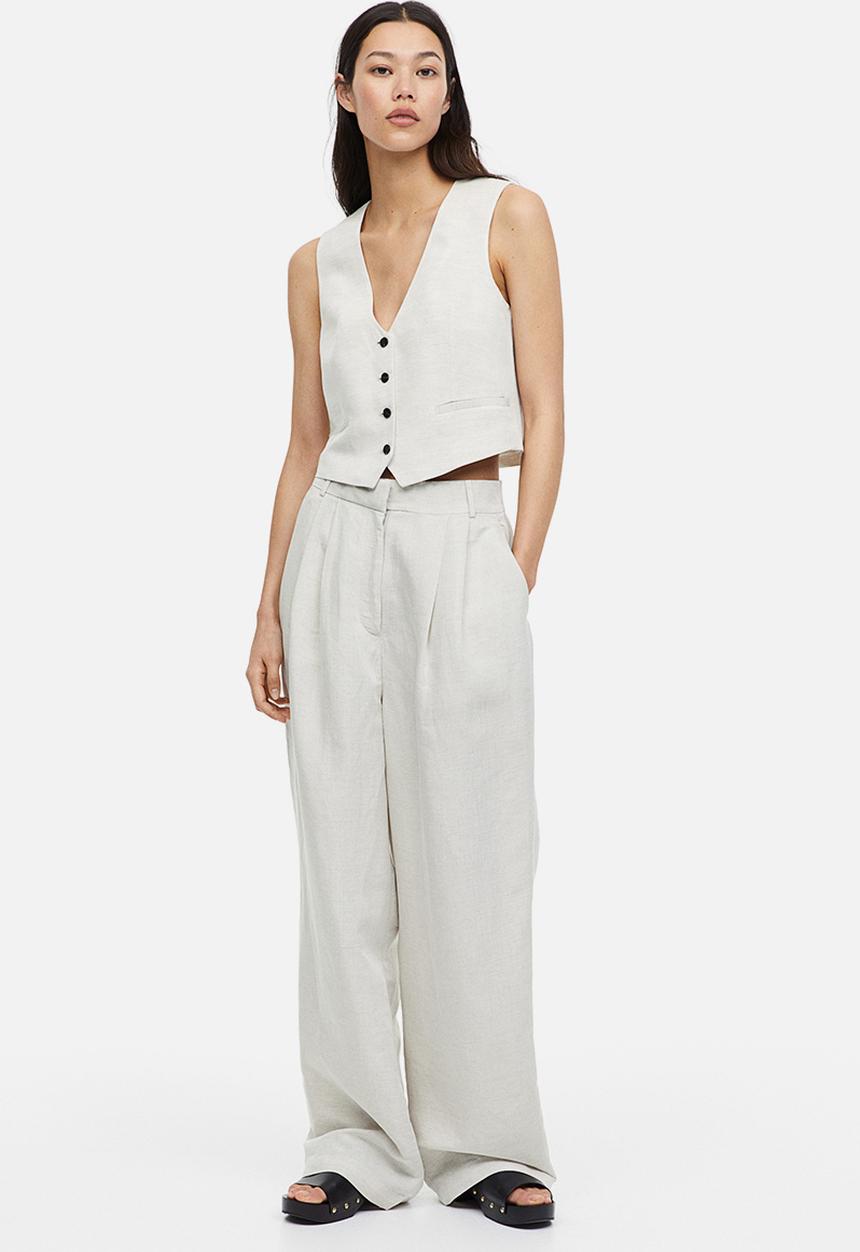 H&M - Wide linen-blend trousers - beige