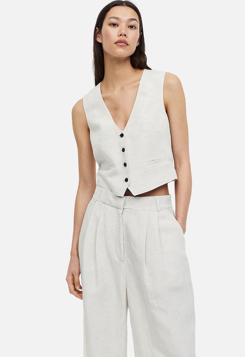 H&M - Wide linen-blend trousers - beige
