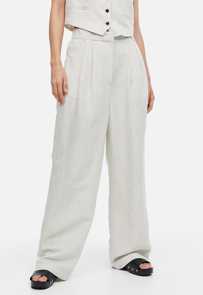 H&M - Wide linen-blend trousers - beige