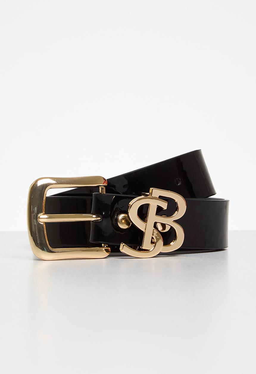 SISSY BOY - Patent belt with sb logo - black