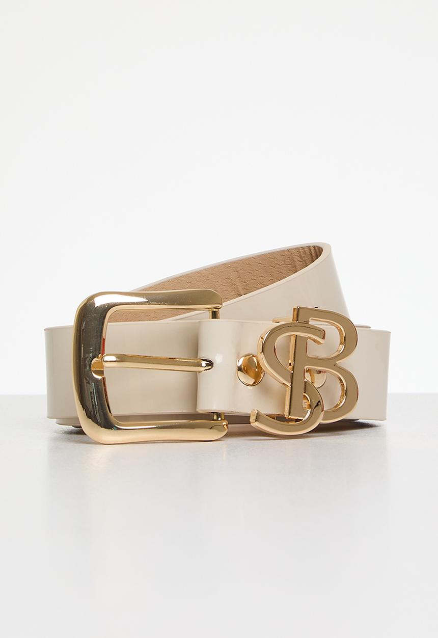 SISSY BOY - Patent belt with sb logo-off white