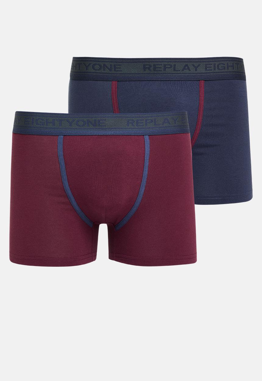 Replay - Replay boxer Logo & Contrast Piping 2pk - Inglese dark blue & Bordeaux
