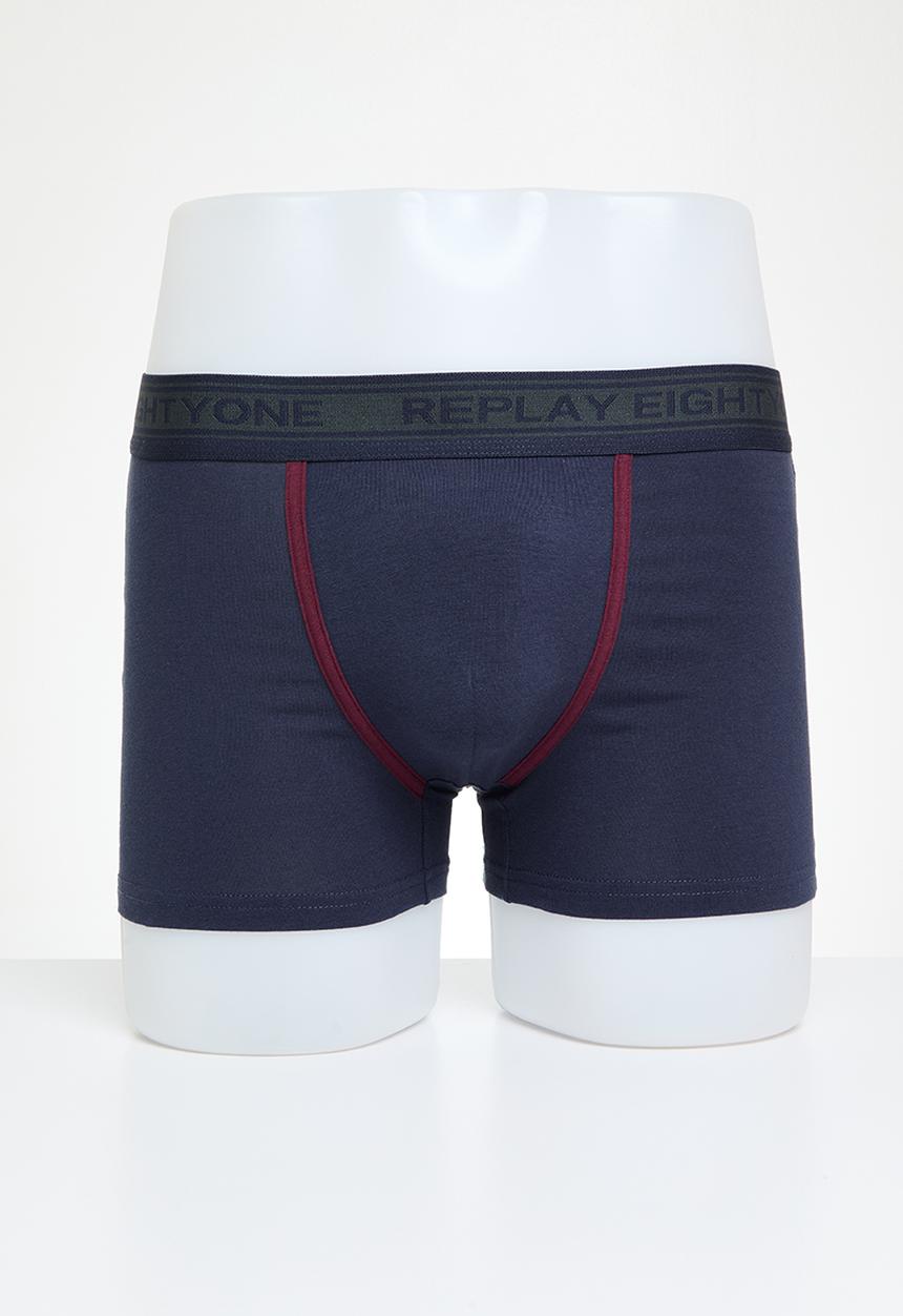 Replay - Replay boxer Logo & Contrast Piping 2pk - Inglese dark blue & Bordeaux