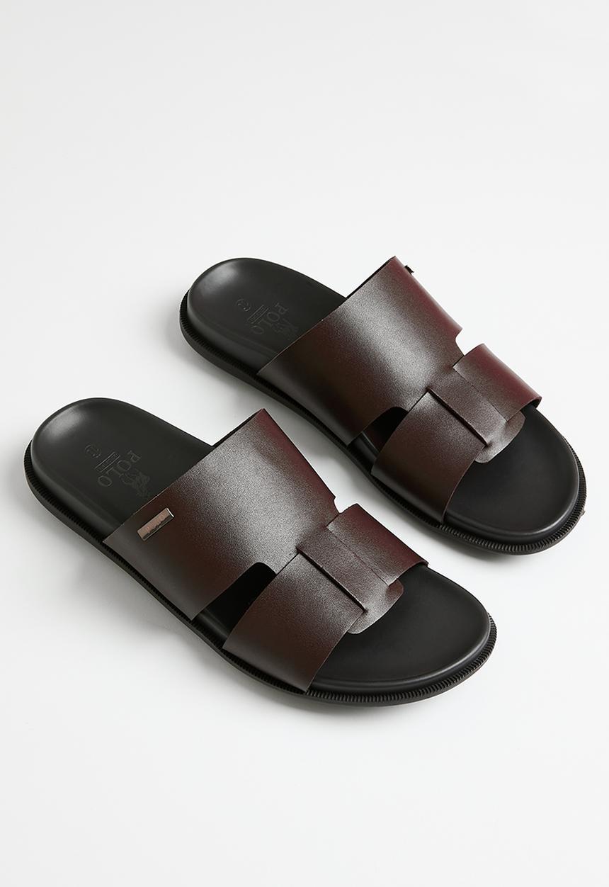 POLO - Double strap leather sandal - brown