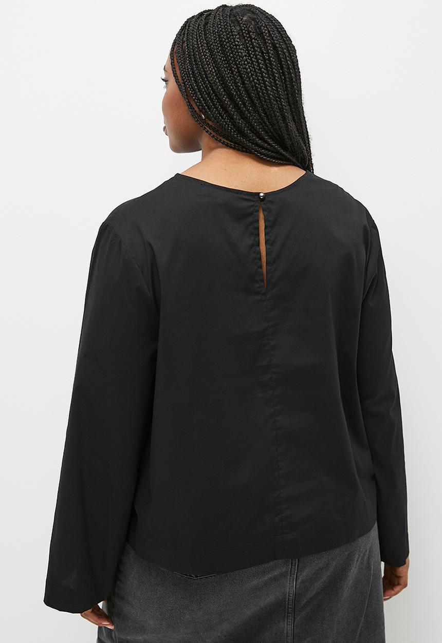 Superbalist - Asym frill wide sleeve shell - black