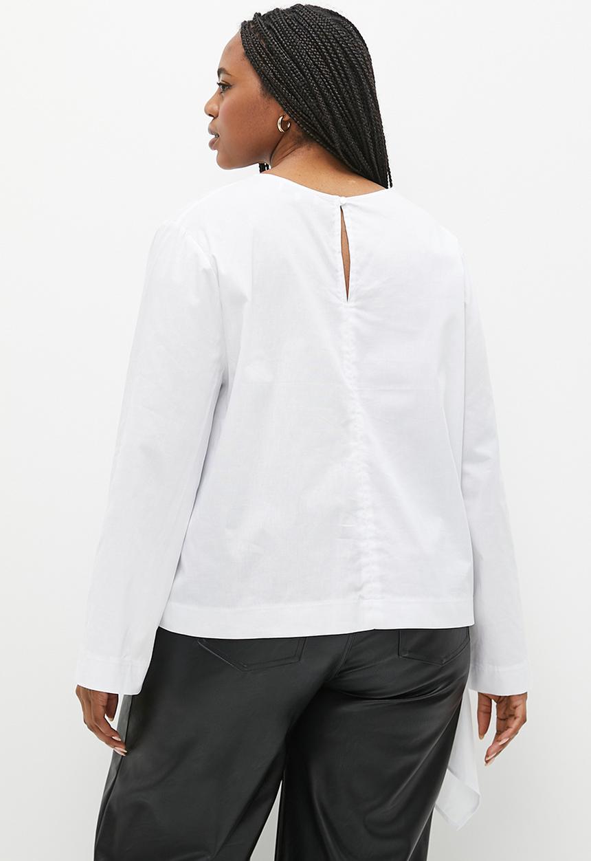 Superbalist - Asym frill wide sleeve shell - white