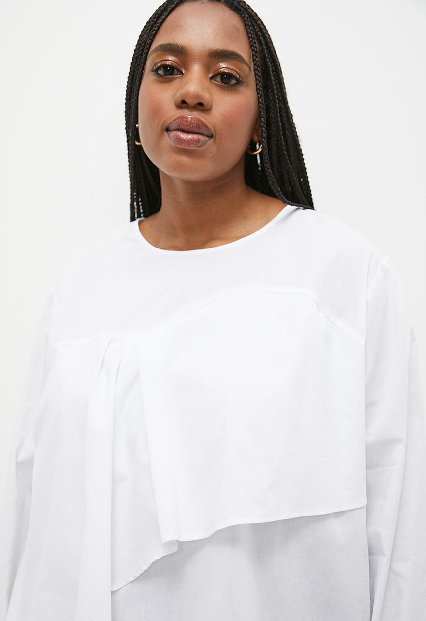 Superbalist - Asym frill wide sleeve shell - white