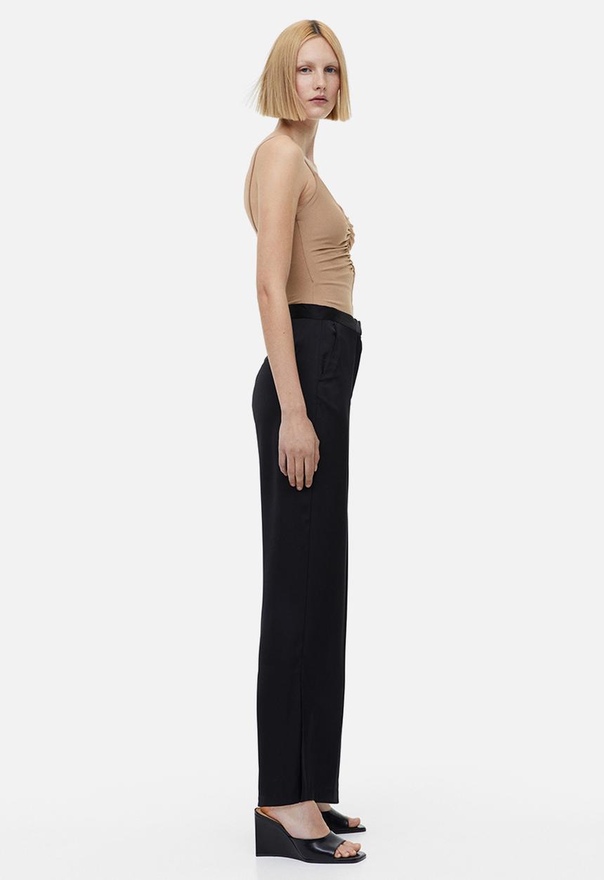 H&M - Wide satin trousers - black