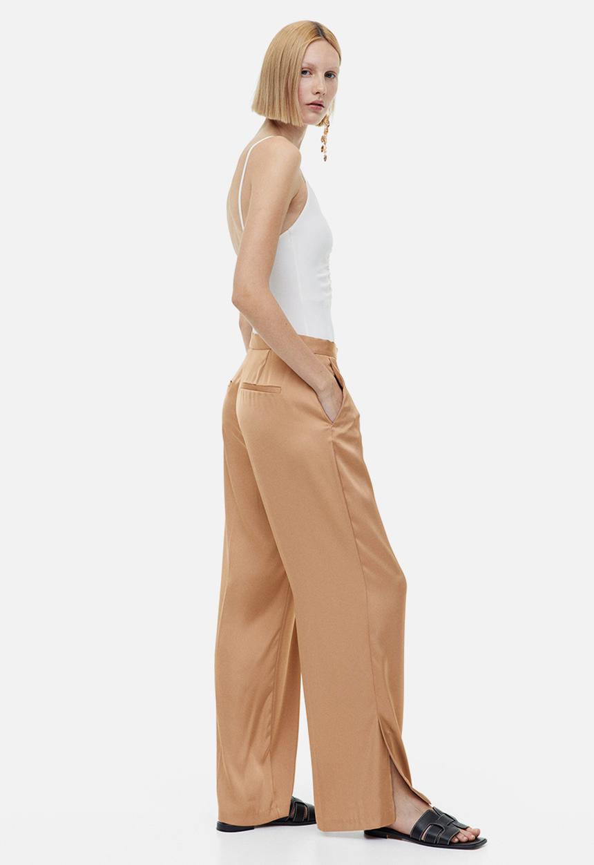 H&M - Wide satin trousers - dark beige