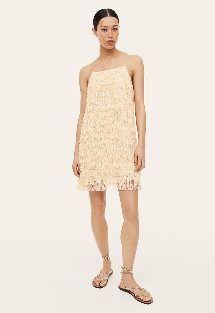 H&M - Sequin-fringed dress - light beige
