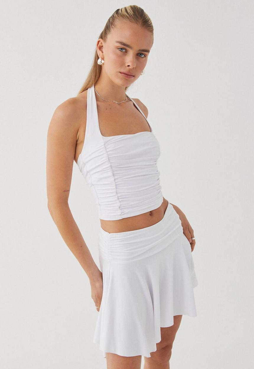 Supré  - Summer ruched halter top - white