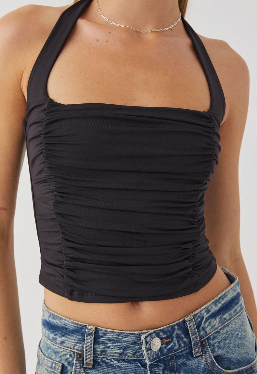Supré  - Summer ruched halter top -  black