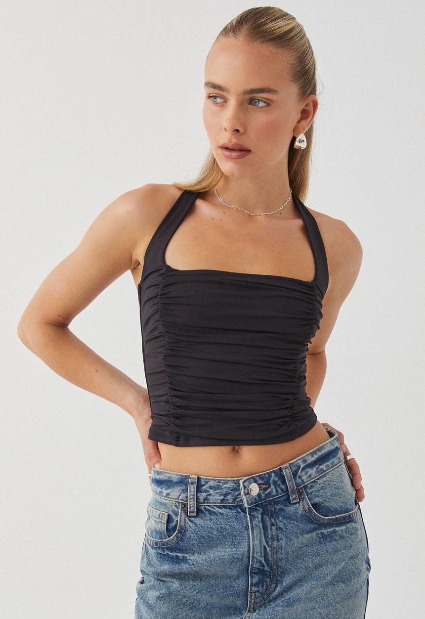 Supré  - Summer ruched halter top -  black