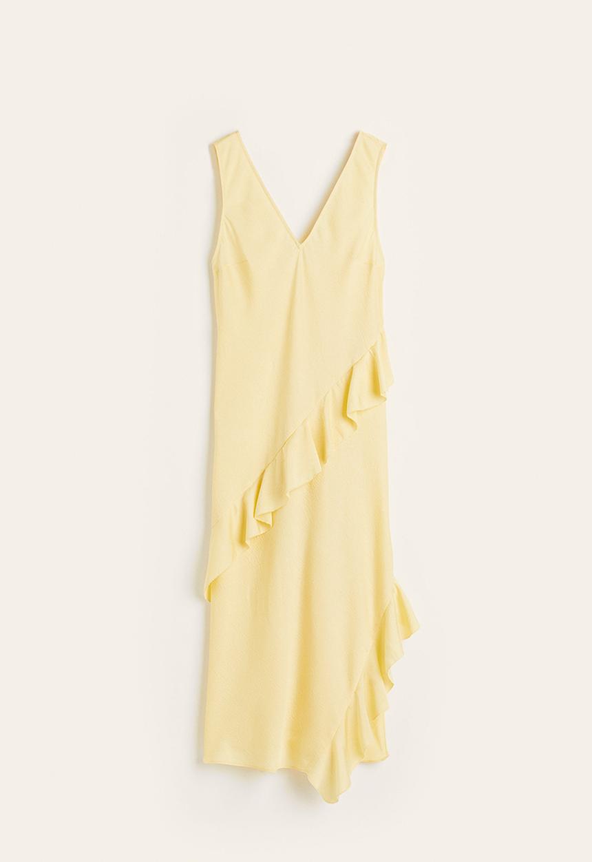 H&M - Flounce-trimmed dress - light yellow 