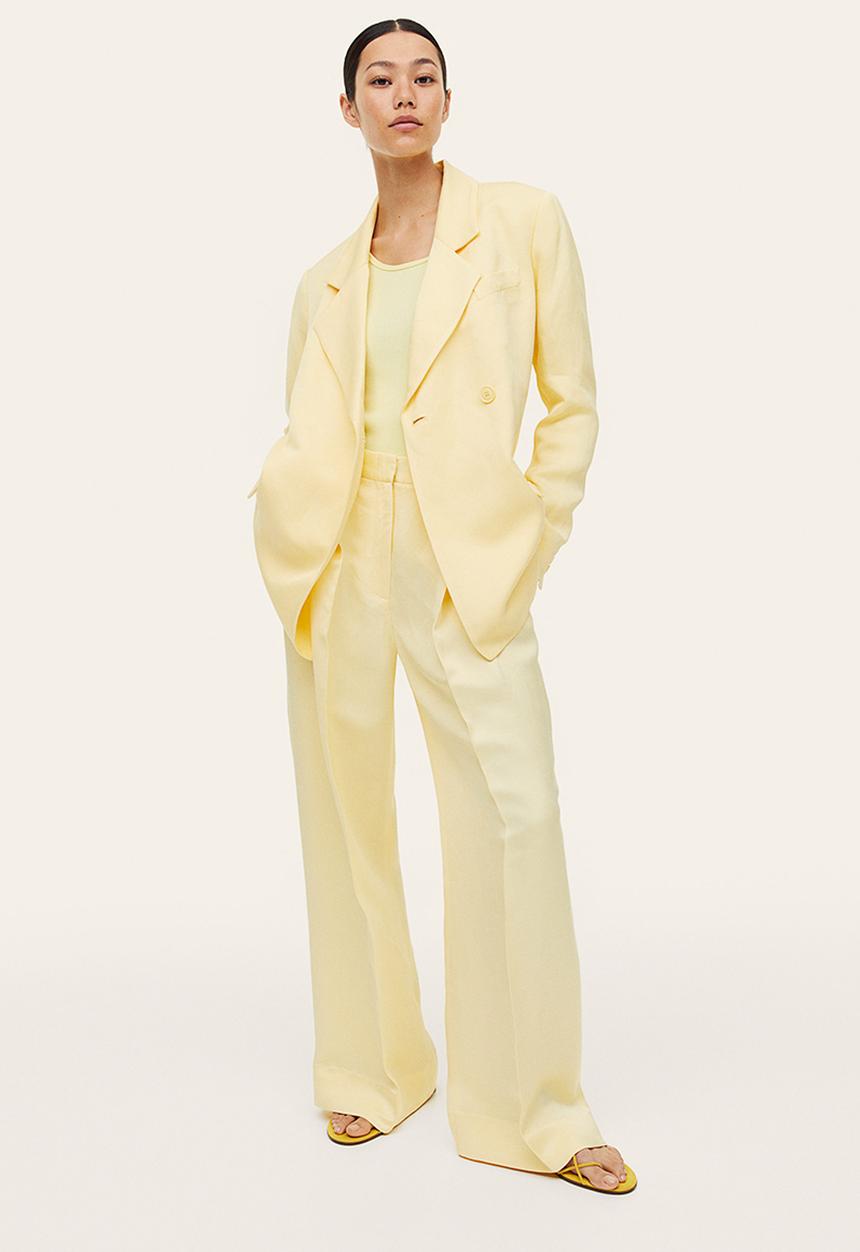 H&M - Linen-blend tailored trousers - pale yellow