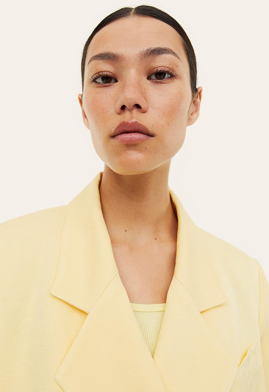 H&M - Double-breasted linen-blend blazer - light yellow