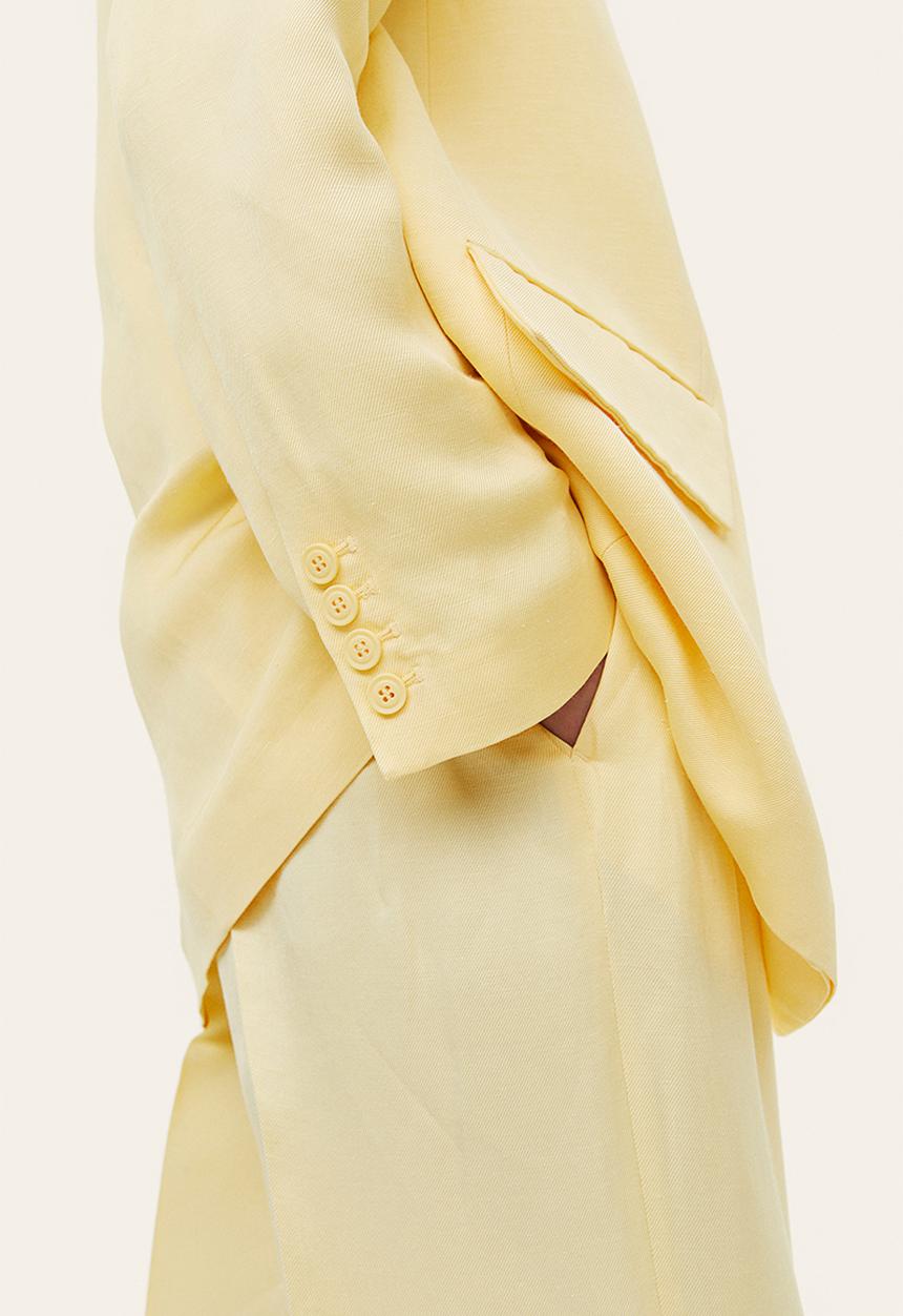 H&M - Double-breasted linen-blend blazer - light yellow