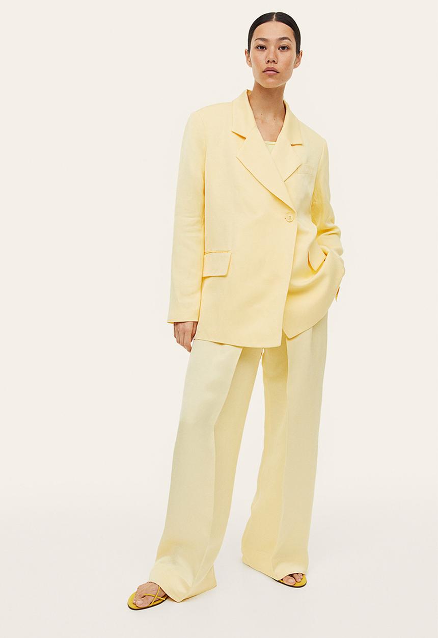 H&M - Double-breasted linen-blend blazer - light yellow