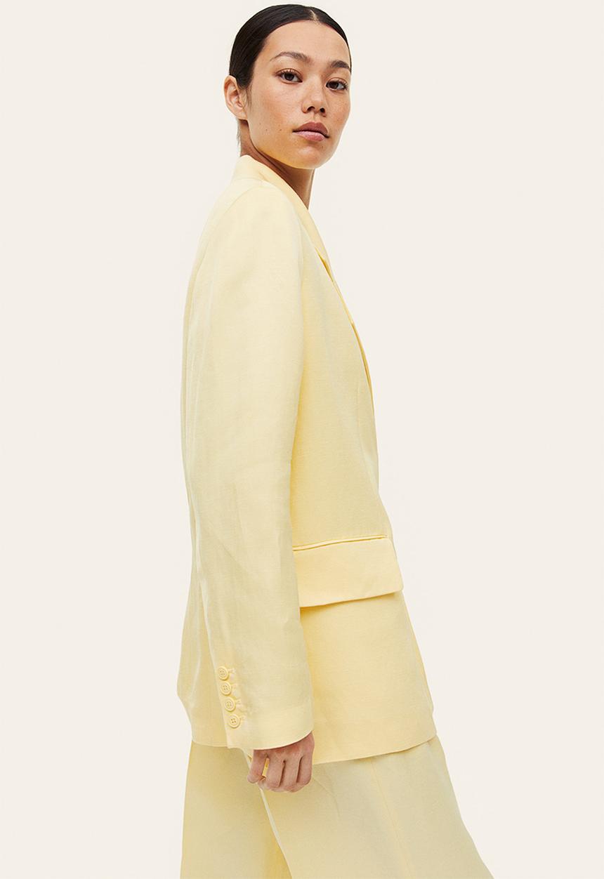 H&M - Double-breasted linen-blend blazer - light yellow