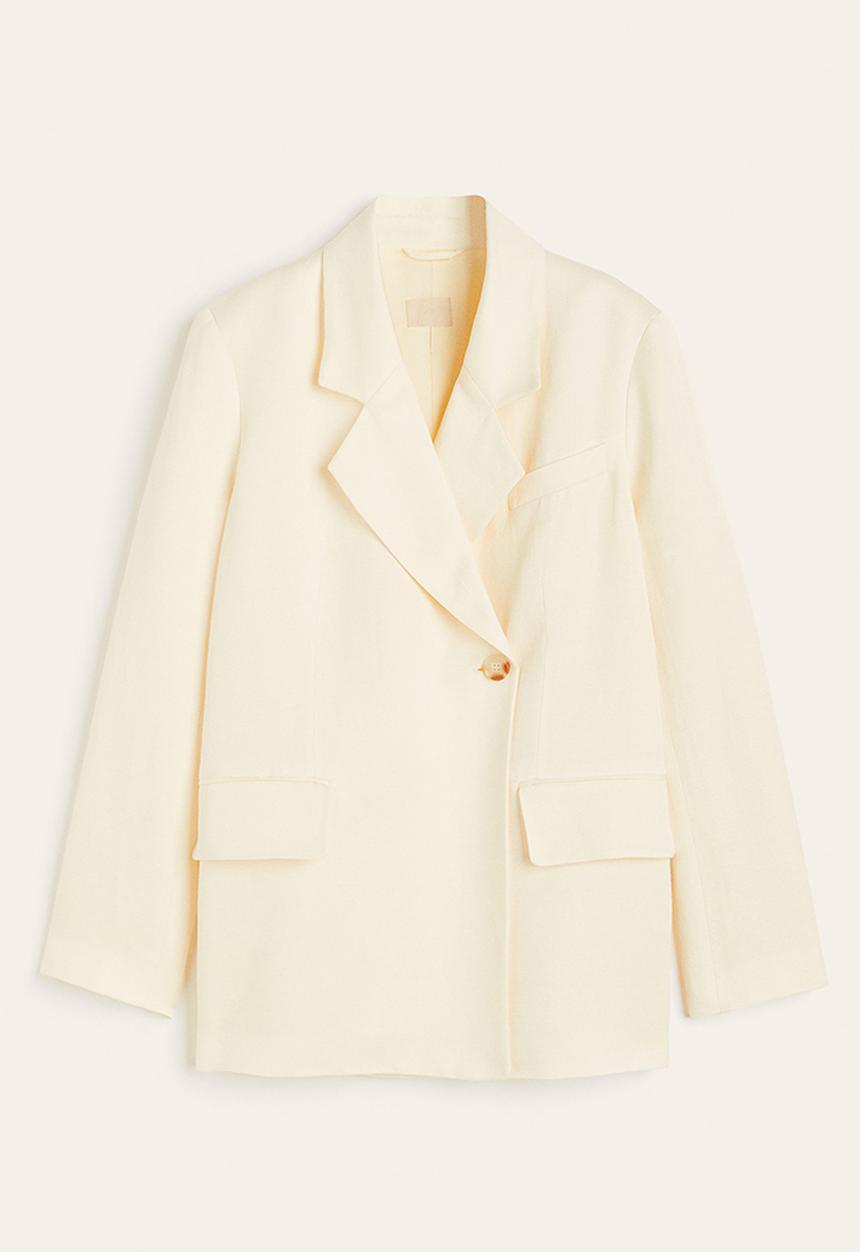 H&M - Double-breasted linen-blend blazer - white