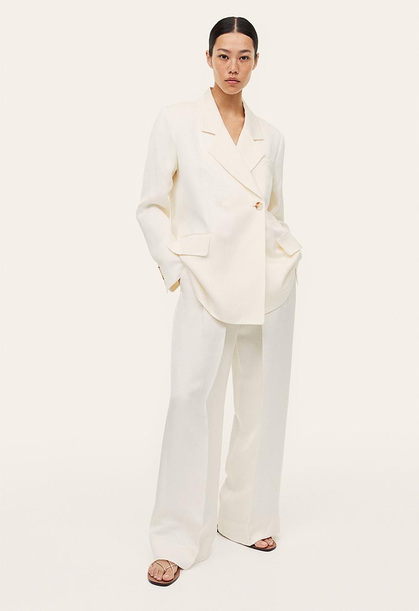 H&M - Linen-blend tailored trousers - white