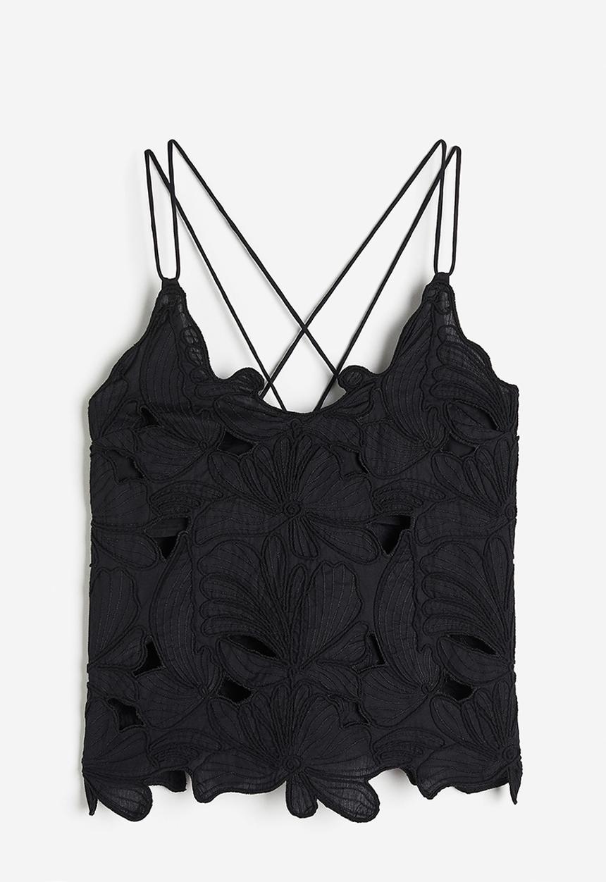H&M - Embroidered top - black