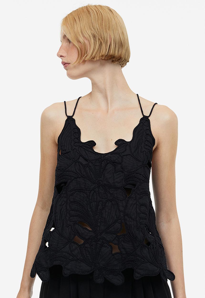 H&M - Embroidered top - black