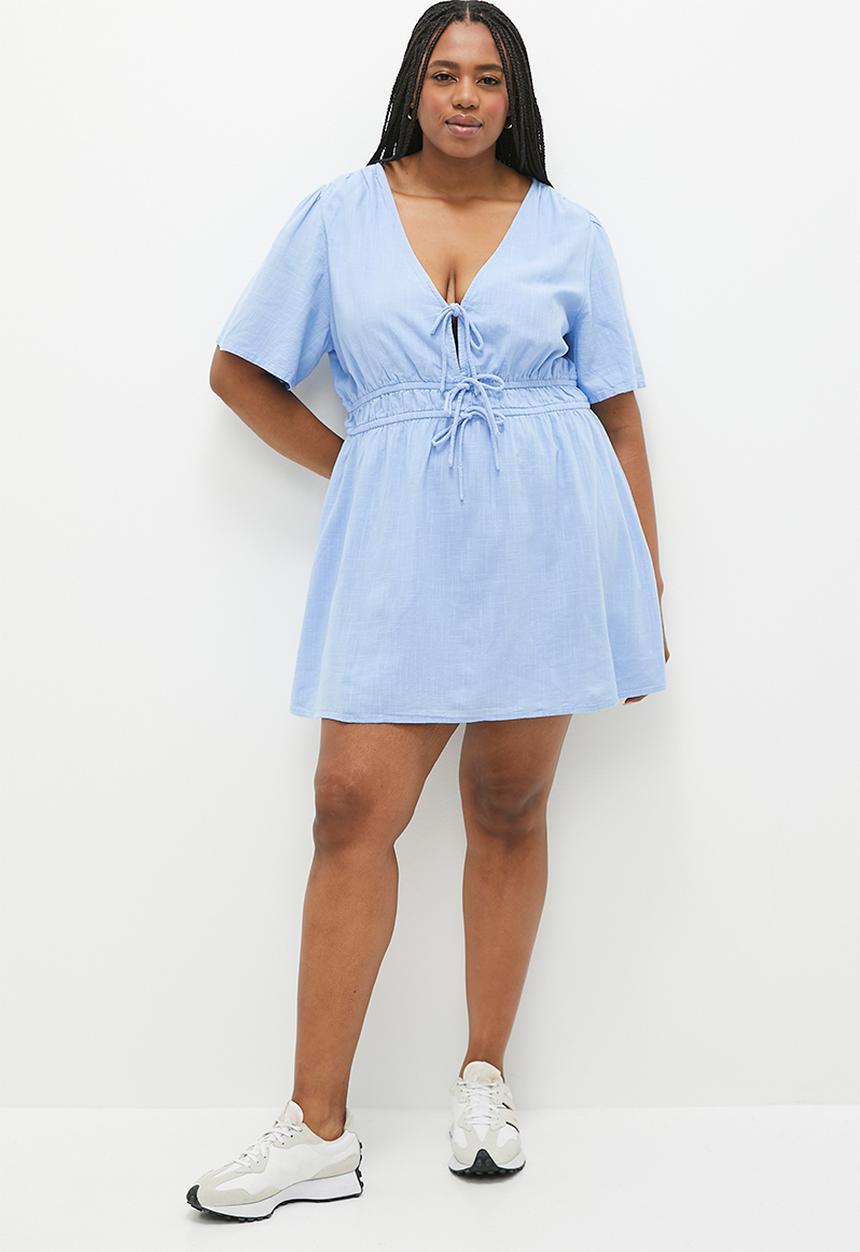 Cotton On - Plus Hazel v-neck mini dress - blue chalk
