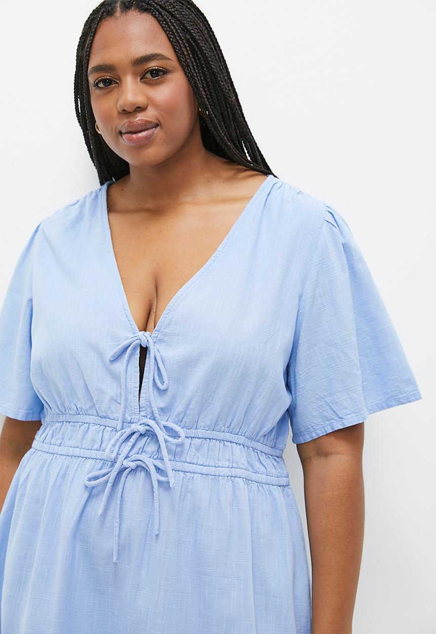 Cotton On - Plus Hazel v-neck mini dress - blue chalk