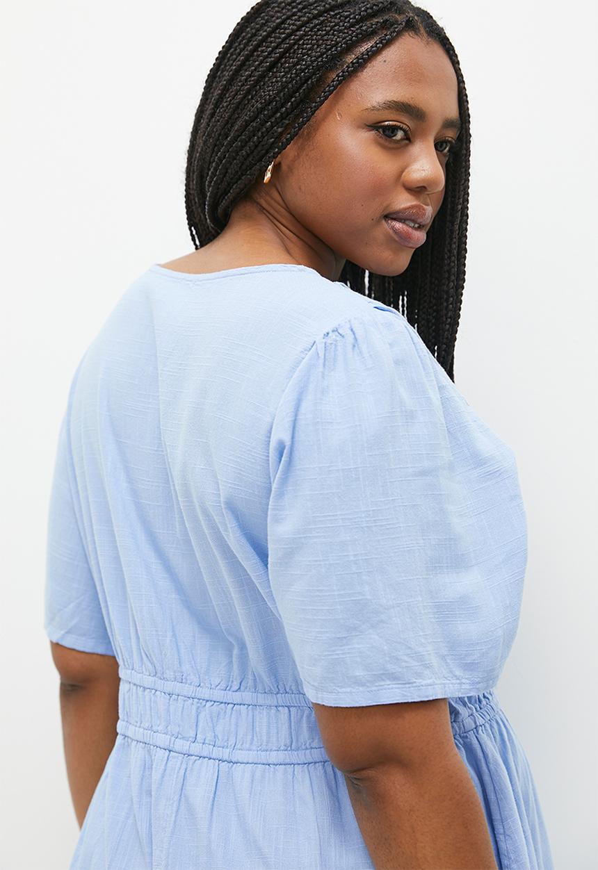 Cotton On - Plus Hazel v-neck mini dress - blue chalk