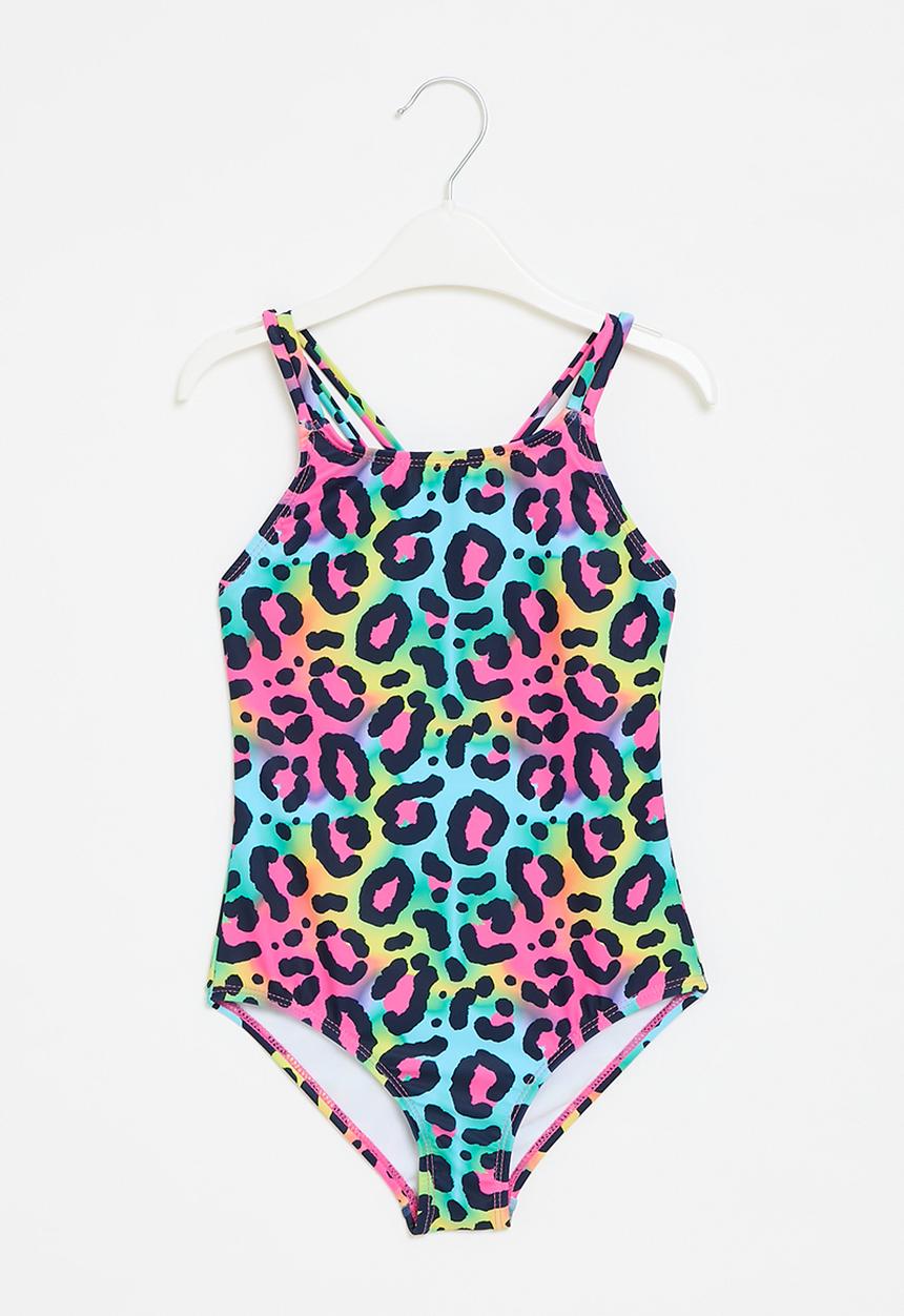 MINOTI - Girls leopard aop cross back swimsuit - leopard aop