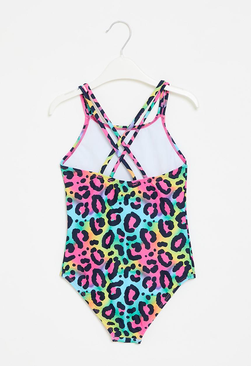MINOTI - Girls leopard aop cross back swimsuit - leopard aop