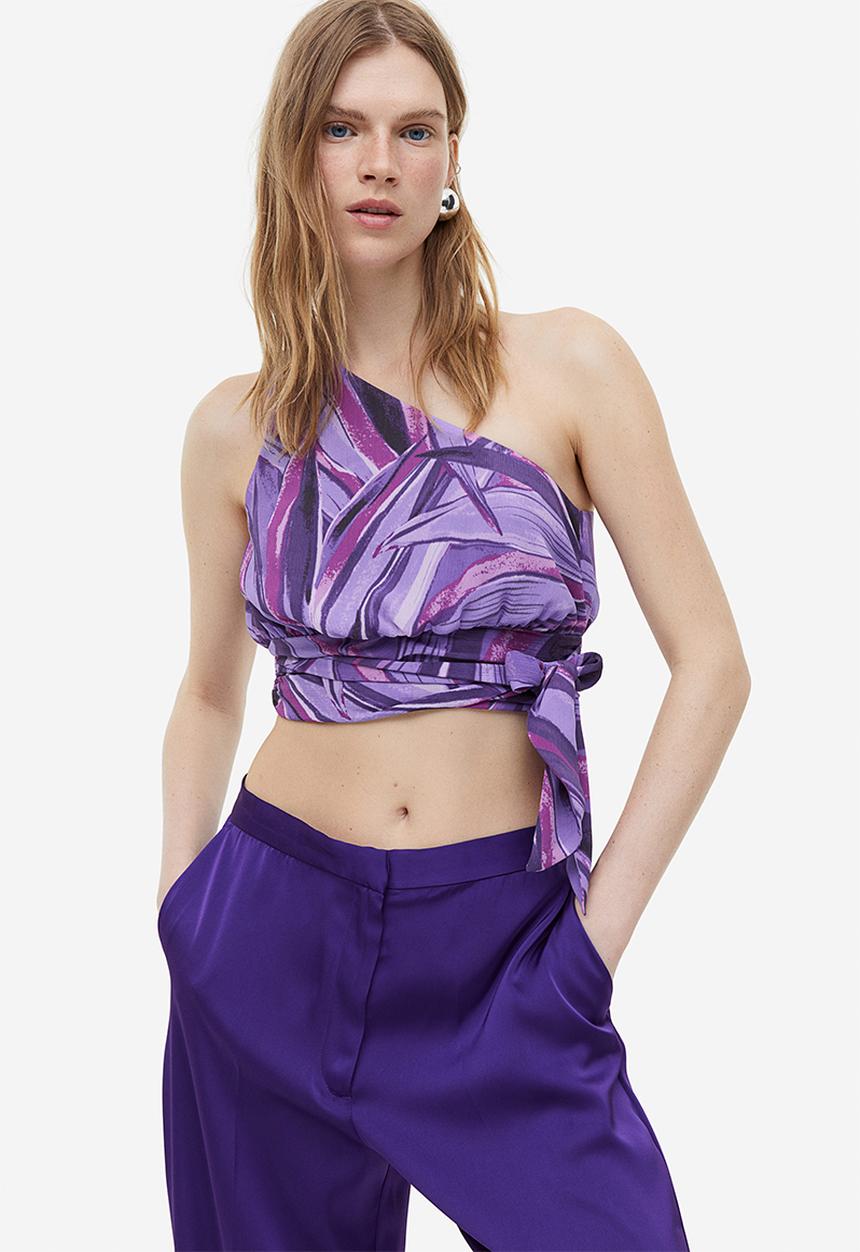 H&M - Cropped one-shoulder top - multi,purple